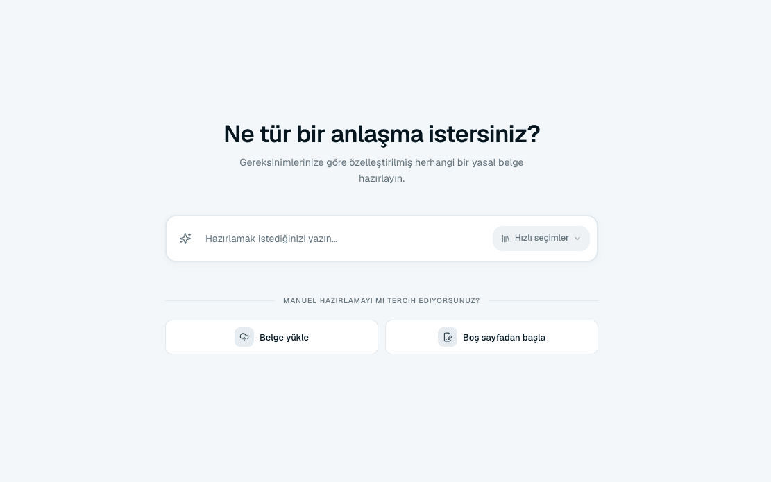 Açıklama kutusu ve Hızlı seçimler ile Sözleşme Oluştur ekranı